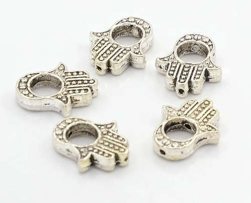 Kovová, starostříbrná, ruka Fatimy s otvorem pro kuličku, 10 ks