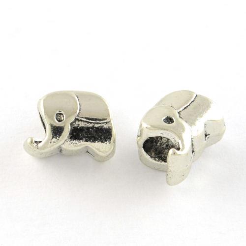 Slon korálek s velkým otvorem, starostříbrný, kovový, 50 ks