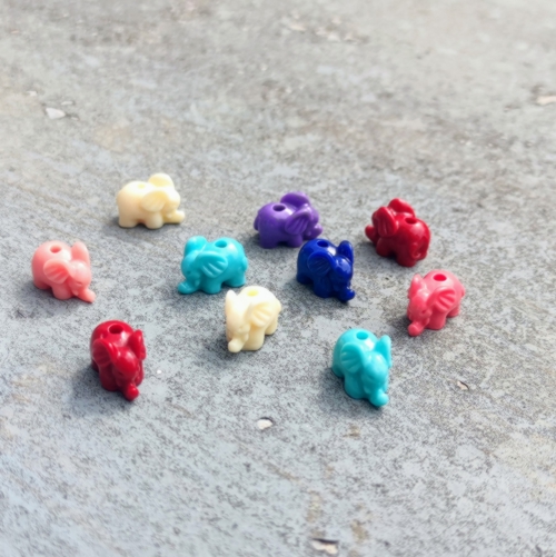 Slon z korálu, korálek, mix barev, 10 ks