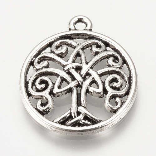 Strom života v kolečku s keltským uzlem, přívěsek starostříbrný, kovový, 50 ks