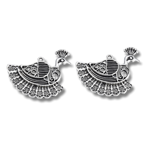 Páv, přívěsek kovový, starostříbrný, 1 ks