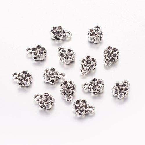 Kytička pětilistá, s očkem, korálky starostříbrné, kovové 10 ks