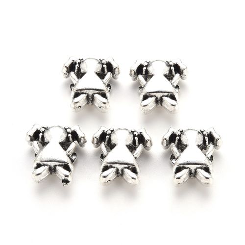 Holčička, korálek s velkým otvorem, kovový, starostříbrný, 10 ks