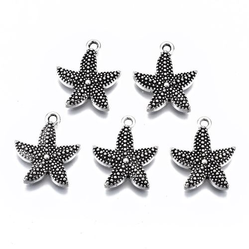 Mořská hvězdice zdobená, přívěsek starotříbrný, kovový, 50 ks