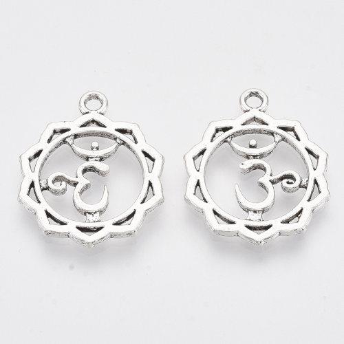 Chakra sahasrara, přívěsek s jedním očkem, starostříbrný, kovový, 50 ks