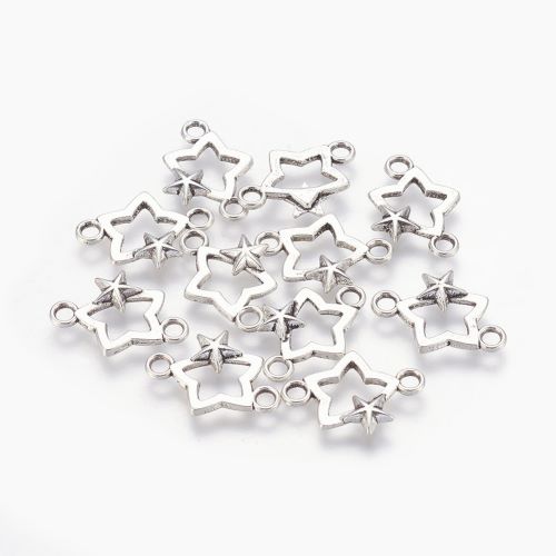 Hvězdička obrys, přívěsek se dvěma očky, starostříbrný kovový, 10 ks