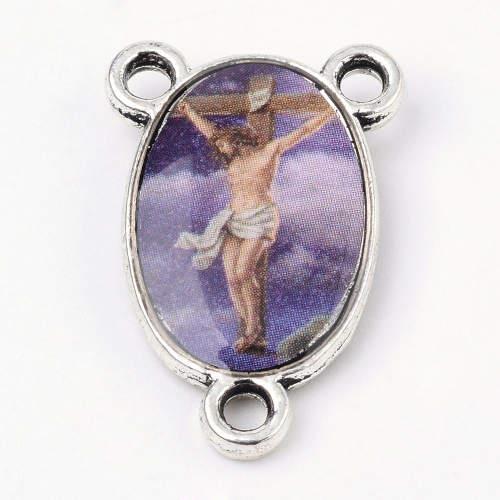 Madonka Ježíš na kříži, kovová, platinová, 10 ks